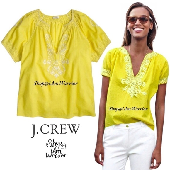 J.Crew lemon yellow embroidered peasant top *shop@iamwarrior - Picture 4 of 12